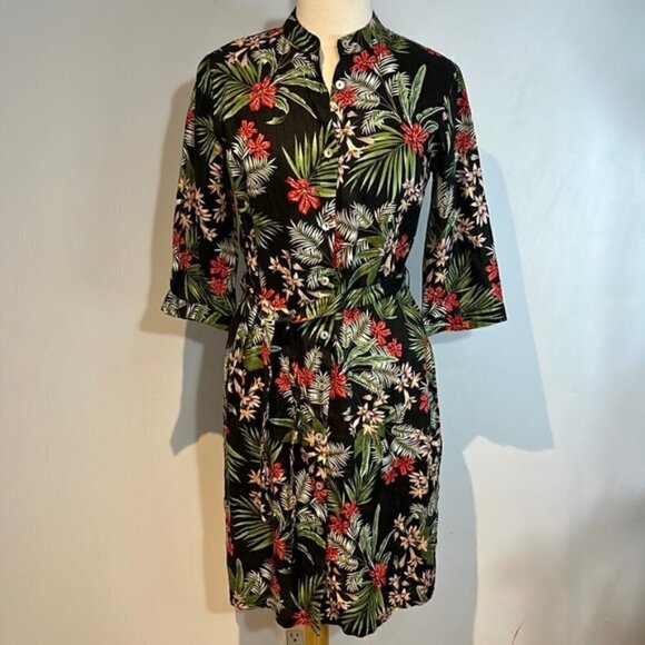 Vicci Germany 100% linen floral button down belted midi dress size (40) US8-10 - Picture 1 of 10